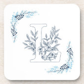 Initiële "L" Blauwe Monogram Rustige Bloem Bier Onderzetter (Voorkant)
