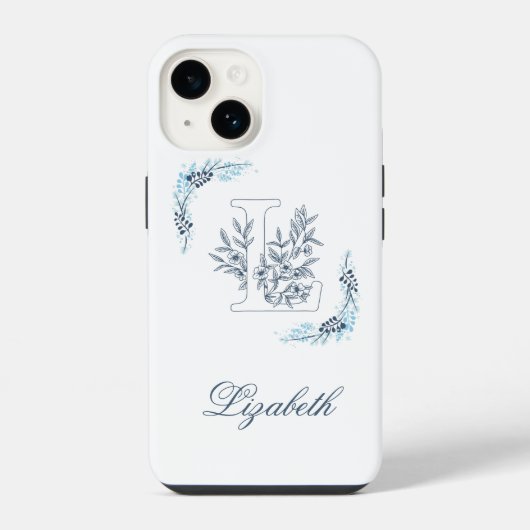 Initiële "L" Blauwe Monogram Rustige Bloem iPhone Hoesje (Achterkant)