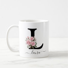 Initiële L Monogram Bloem Roze Rozen Mok