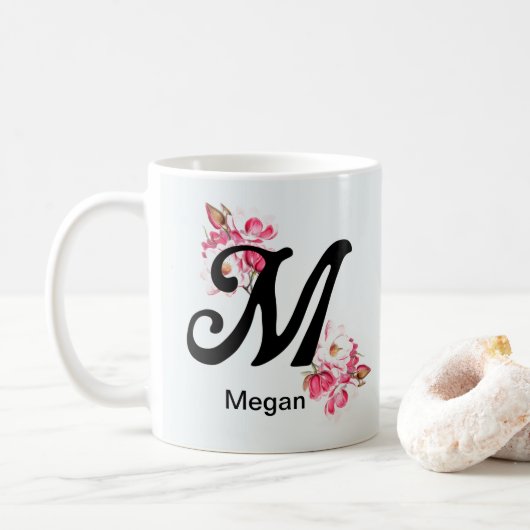 Initiële Letter Bloem M Monogram Koffiemok (Met donut)