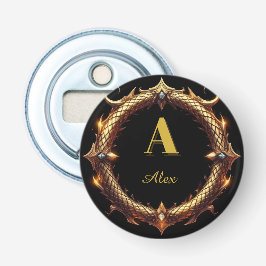 ✨ Initiële Letter Draak Sierlijke Cirkel Frame ✨ Button Flesopener