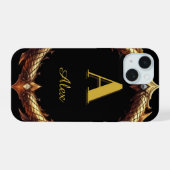 ✨ Initiële Letter Draak Sierlijke Cirkel Frame ✨ iPhone 15 Case (Achterkant horizontaal)