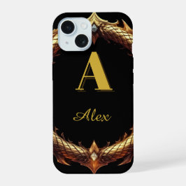 ✨ Initiële Letter Draak Sierlijke Cirkel Frame ✨ iPhone 15 Case