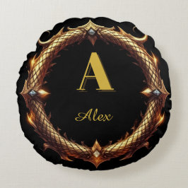 ✨ Initiële Letter Draak Sierlijke Cirkel Frame ✨ Rond Kussen