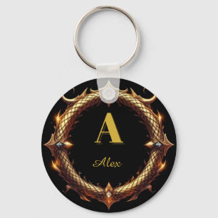 ✨ Initiële Letter Draak Sierlijke Cirkel Frame ✨ Sleutelhanger