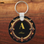 ✨ Initiële Letter Draak Sierlijke Cirkel Frame ✨ Sleutelhanger (Voorkant)