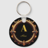 ✨ Initiële Letter Draak Sierlijke Cirkel Frame ✨ Sleutelhanger (Achterkant)