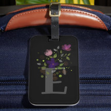 Initiële letter E Plus bloemontwerp bagagelabel