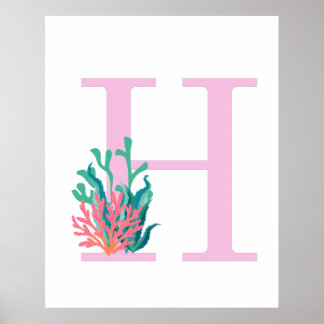 Initiële Letter H Monogram Roze Teal Koraal Poster