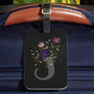 Initiële letter J Plus bloemontwerp bagagelabel