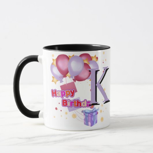 Initiële Letter KTeal Monogram Modern-happybirthda Mok (Links)