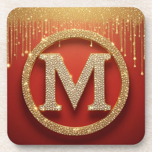 Initiële Letter M Gouden Glitter Monogram Bier Onderzetter (Voorkant)