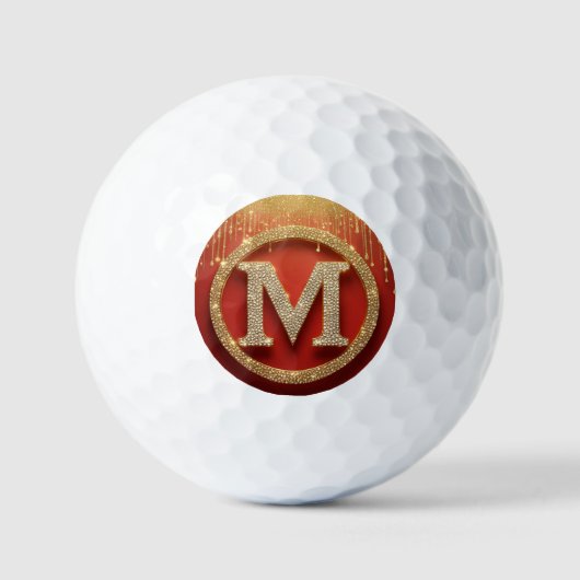 Initiële Letter M Gouden Glitter Monogram Golfballen (Voorkant)