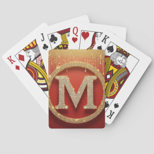 Initiële Letter M Gouden Glitter Monogram Pokerkaarten (Achterkant)