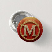 Initiële Letter M Gouden Glitter Monogram Ronde Button 3,2 Cm (Voorkant /achterkant)