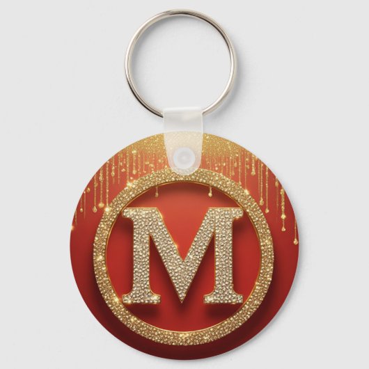 Initiële Letter M Gouden Glitter Monogram Sleutelhanger (Voorkant)