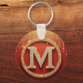 Initiële Letter M Gouden Glitter Monogram Sleutelhanger (Achterkant)