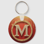 Initiële Letter M Gouden Glitter Monogram Sleutelhanger (Achterkant)