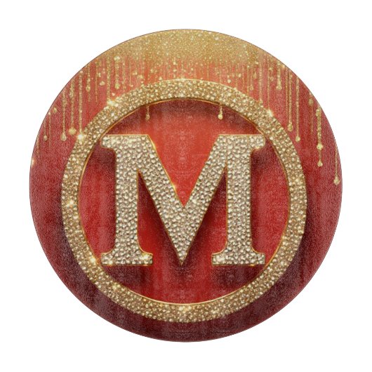Initiële Letter M Gouden Glitter Monogram Snijplank (Voorkant)