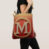 Initiële Letter M Gouden Glitter Monogram Tote Bag (Dichtbij)