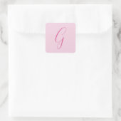 Initiële Letter Monogram Licht Roze Eenvoudig Chic Vierkante Sticker (Tas)