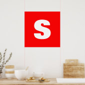 Initiële Letter Monogram Moderne Stijl Rood Wit Poster (Keuken)