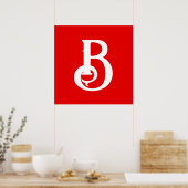 Initiële Letter Monogram Rode Witte Klassiek Poster (Keuken)