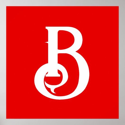 Initiële Letter Monogram Rode Witte Klassiek Poster (Voorkant)