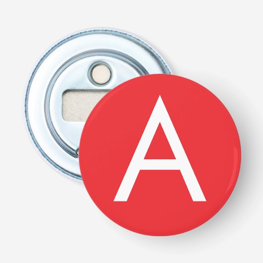Initiële Letter Monogram Rood Wit Eenvoudig Modern Button Flesopener (Voorkant)