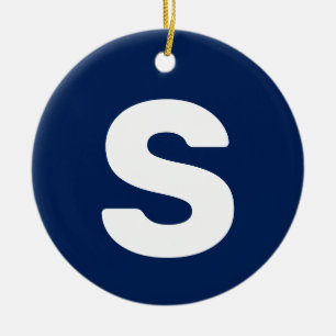 Initiële Letter Navy Indigo Eenvoudig Elegant Keramisch Ornament