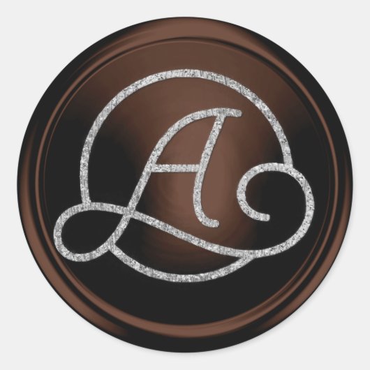 INITIËLE letters Zilveren Cirkel Monogram Chocolad Ronde Sticker (Voorkant)