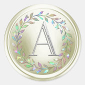 INITIËLE letters Zilveren Monogram Crèmewitte Bloe Ronde Sticker (Voorkant)