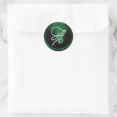INITIËLE letters Zilveren Script Monogram Smaragdg Ronde Sticker (Tas)