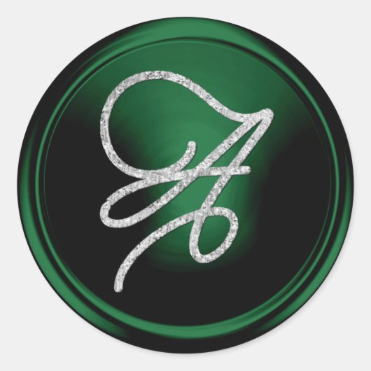 INITIËLE letters Zilveren Script Monogram Smaragdg Ronde Sticker (Voorkant)