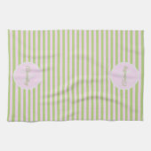 Initiële Monogram & Naam Pastel Roze Groen Gestree Theedoek (Horizontaal)