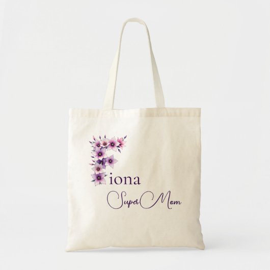 Initiële Monogram + Naam Super Moeder Tote Bag (Voorkant)