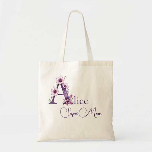 Initiële Monogram + Naam Super Moeder Tote Bag (Voorkant)