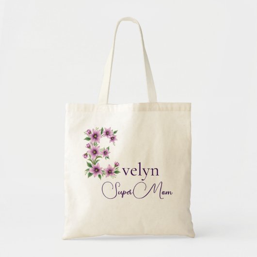Initiële Monogram + Naam Super Moeder Tote Bag (Voorkant)