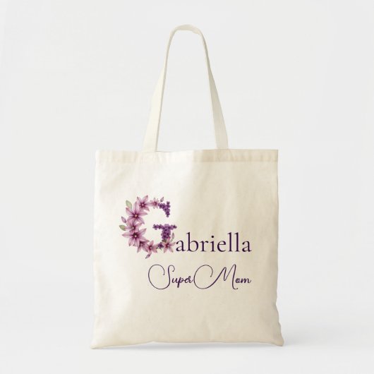 Initiële Monogram + Naam Super Moeder Tote Bag (Voorkant)
