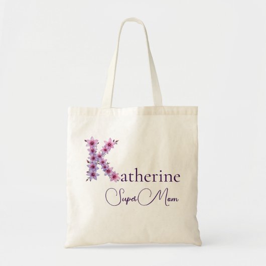 Initiële Monogram + Naam Super Moeder Tote Bag (Voorkant)