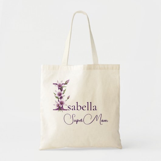 Initiële Monogram + Naam Super Moeder Tote Bag (Voorkant)