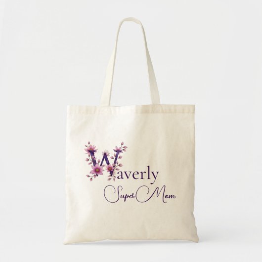 Initiële Monogram + Naam Super Moeder Tote Bag (Voorkant)