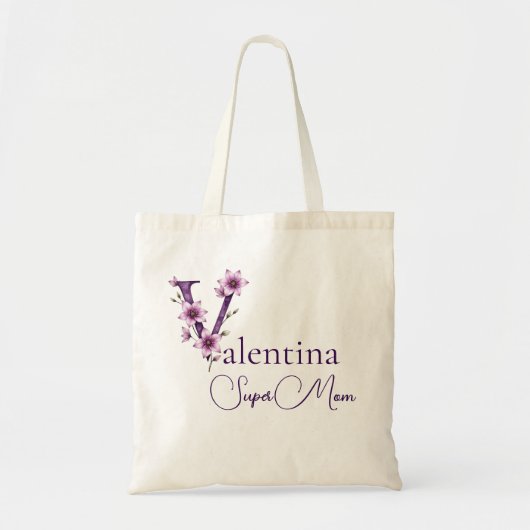Initiële Monogram + Naam Super Moeder Tote Bag (Voorkant)