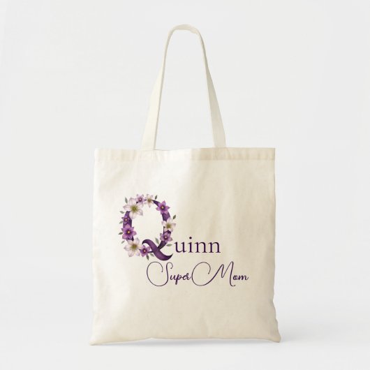 Initiële Monogram + Naam Super Moeder Tote Bag (Voorkant)