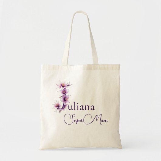 Initiële Monogram + Naam Super Moeder Tote Bag (Voorkant)