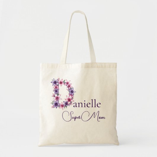 Initiële Monogram + Naam Super Moeder Tote Bag (Voorkant)
