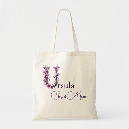 Initiële Monogram + Naam Super Moeder Tote Bag (Voorkant)