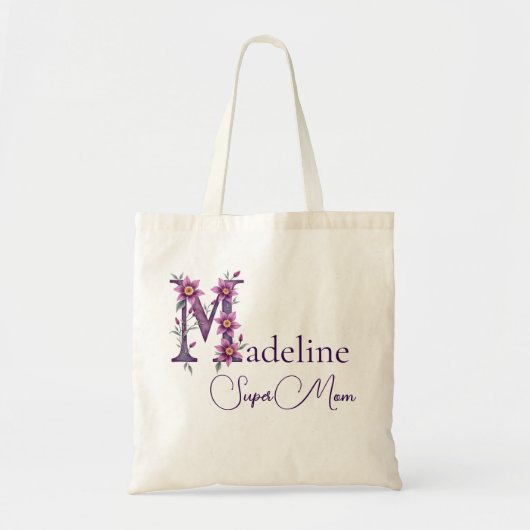 Initiële Monogram + Naam Super Moeder Tote Bag (Voorkant)