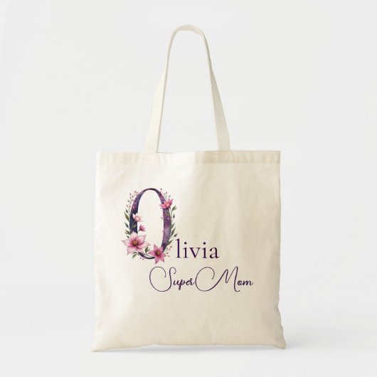 Initiële Monogram + Naam Super Moeder Tote Bag (Voorkant)