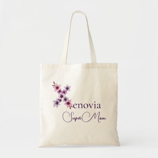 Initiële Monogram + Naam Super Moeder Tote Bag (Voorkant)
